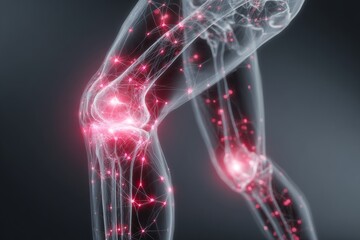 holographic knee joint with red pain in leg and bones
