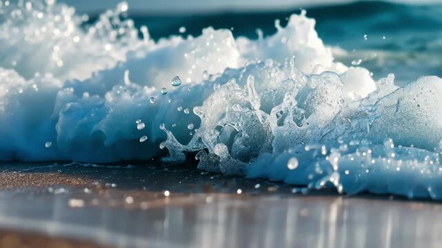 Ocean Pulse: Close-Up Waves Crashing on Shoreline