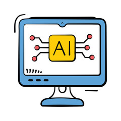 Hand drawn icon of ai integration in modern doodley style