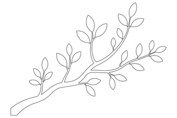 Continuous one line drawing of a leafy branch minimalist outline illustration on white background
