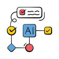 Flowchart style illustration representing automated AI workflows