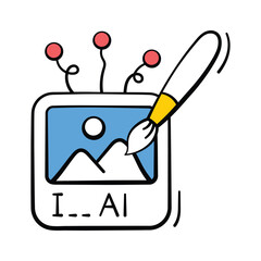 Well designed hand drawn icon of AI creating images using smart tools