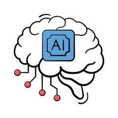 Well designed amazing icon of ai brain in hand drawn style