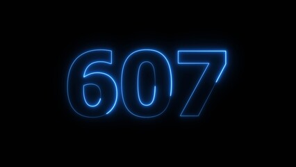 Abstract beautiful blue color neon countdown 607 number icon illustration background.