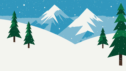 Obraz premium Winter landscape with snow covered mountains and evergreen trees in a flat design style