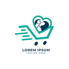 online pet shop logo design modern minimal concept shopping cart dog cat