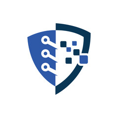 shield technology logo design modern minimal tech business industry cybersecurity