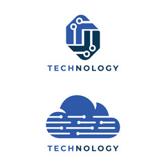 technology circuit cloud logo design concept for modern tech business startup