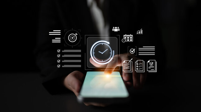 Concept of time management and productivity. Using tools like calendars and checklists to schedule tasks, set goals, and meet project deadlines for business efficiency. Fermion - Powered by Adobe