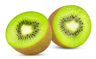 Two halves of green kiwi fruits. Half of kiwi fruit isolated.