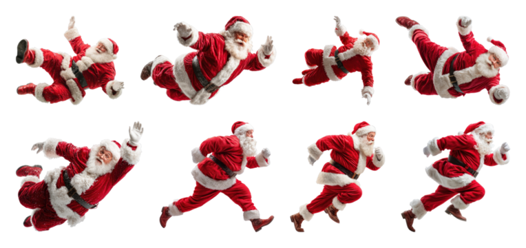 PNG Santa Claus flying poses, element set on transparent background