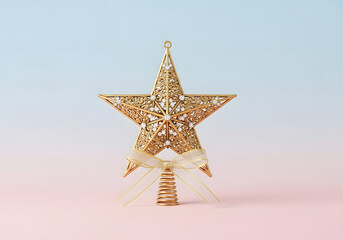 Golden star ornament with intricate filigree on a delicate gradient pastel backdrop