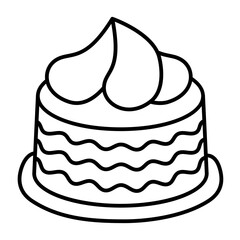 Chocolate candy with cream and layers of milk chocolate thin line icon, desert sweets concept. Vector graphics. Candy sign on white background, style icon mobile or web design.