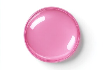 Obraz premium Overhead view of a round, pink cosmetic container. Glossy, smooth surface