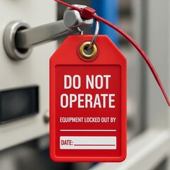 Red Do Not Operate Lockout Tag on Equipment Handle