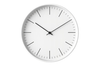 White analog wall clock showing time, a minimalist timepiece on transparent background, measuring passing moments