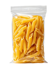 Pasta penne in a clear, zipped bag. Food ingredient