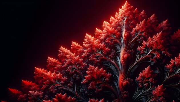Red fractal tree with intricate digital design. AI Generated, Generative AI