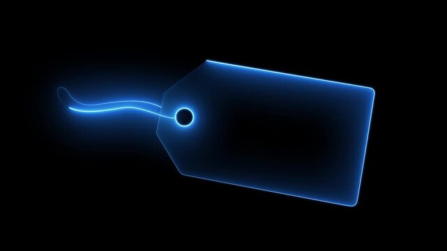 Isolated Blank Beige Price Tag. neon line price tag frame animation on black background.4k