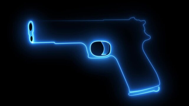 Isolated Detailed Black Pistol Firearm Weapon Gun. neon line gun icon animation on black background.4k