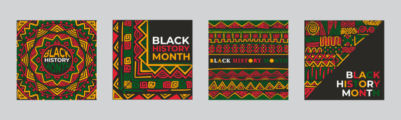 Hand drawn flat black history month set social media posts