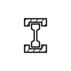 Material tensile testing icon. Shows a sample jig under stress between two clamps. Represents strength measurement, quality control, material science RnD, and industrial engineering for automotive.