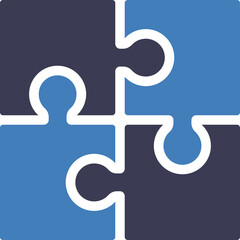 Four Puzzle Pieces Connected Together Demonstrating Teamwork Cooperation and Connection in Blue and Dark Blue Tones