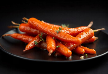 Honey-Glazed Roasted Baby Carrots on Black Plate