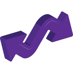 A 3D Purple Arrow Symbol With A Wavy Path Showing Direction And Movement On A Transparent Background