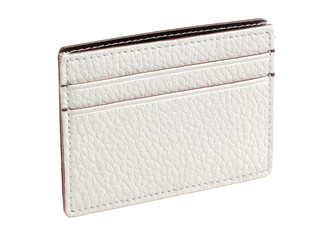 Cream, pebbled-leather card holder with open slots on a black background
