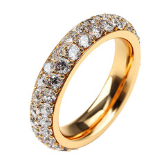 Gold ring, many small diamonds, curved, on a black background