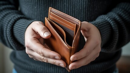 Person Holding Empty Wallet Representing Financial Struggle, Low Savings, and Rising Cost of Living
