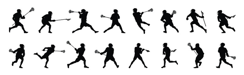 Lacrosse player silhouettes set