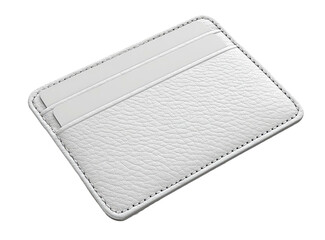 White leather card holder with two slots, stitched edges on black