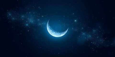 Blue Crescent Moon in Starry Sky