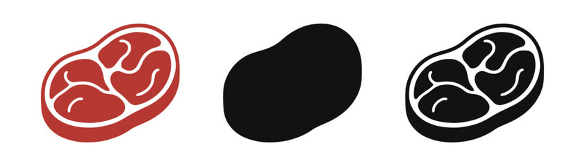 Meat Cuts Three Icons in Silhouette Style for Butcher Shop