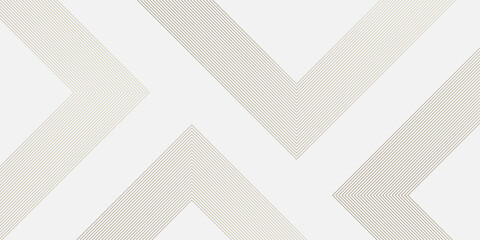 White wide luxury abstract background with golden lines and shadows, arrows and angles. Modern light wide banner with golden luminous lines. Sporty bright futuristic horizontal abstract background.