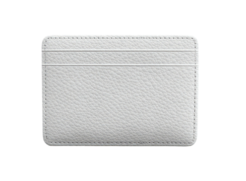 White textured cardholder with stitched edges and three card slots
