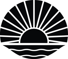 Stylized sunrise over horizon icon with vibrant colors