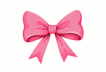Elegant Illustration of a Pink Ribbon Bow with Loops and Tails Highlighting Graceful Symmetry and Soft Texture on a White Background
