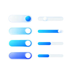 Blue glossy web button vector set for interface design