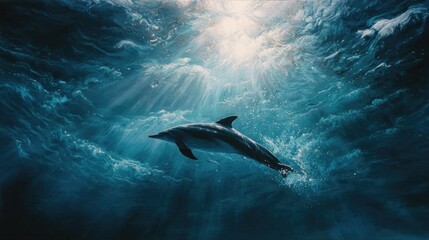Naklejka premium Dolphin in sunlit ocean