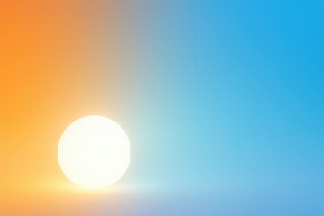 Glowing white sphere in lower left corner on smooth gradient background from sunrise orange to glacier blue soft light minimal abstract 3D scene with clean space for text modern digital visual concept