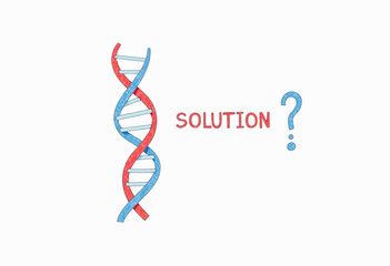 Illustration Featuring a DNA Helix with a Question Mark and the Word Solution Suggesting Exploration of Genetic Answers and Scientific Inquiry
