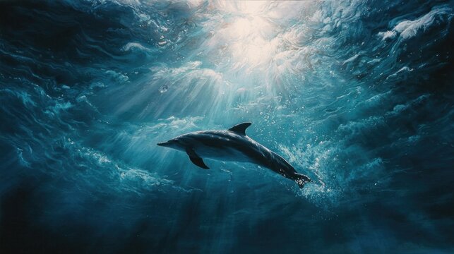 Dolphin in sunlit ocean