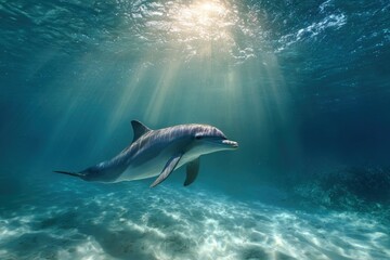Fototapeta premium Dolphin in sunlit underwater scene