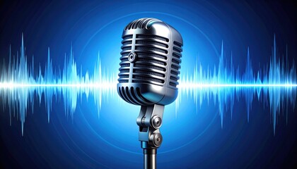 Retro Microphone on a Blue Sound Wave Background