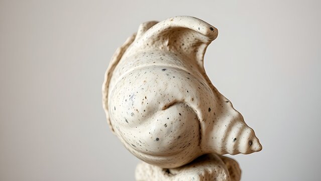 quatrain. Close-up of a weathered classical Greek sculpture of a conch shell. event programs, museum guides, designed for cultural heritage projects and event programs, used by software engineers.
