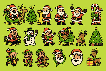 Set of funny cartoon characters, vector illustration, holiday pattern design, funny kid animal icon collection