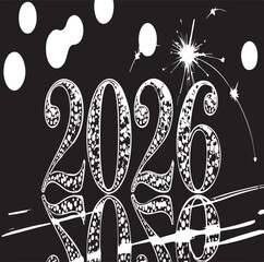 Dark 2026 year number with a distressed, modern grunge effect and digital noise on a black background